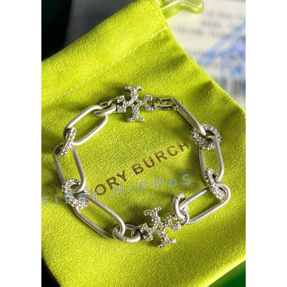 NEW!! Beautiful Tory Burch Silver and Crystal Pave Roxanne Bracelet - Picture 3 of 7
